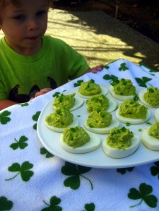 Spicy St. Patty's Day Deviled Eggs - sweetheatchefs.com